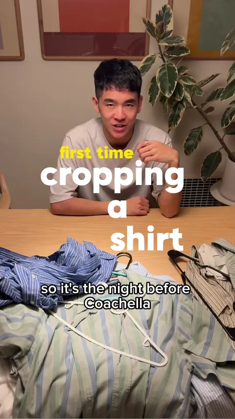 video cover: cropping an oversized shirt with fabric scissors trying to be coachella outfit ready